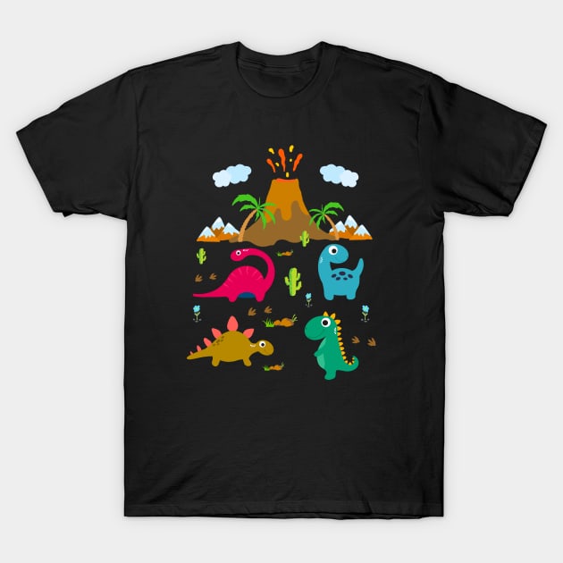 Dinosaur and volcano T-Shirt by Arnond